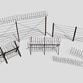 Barbed wire fence wire cable iron fence railing fence 3d model