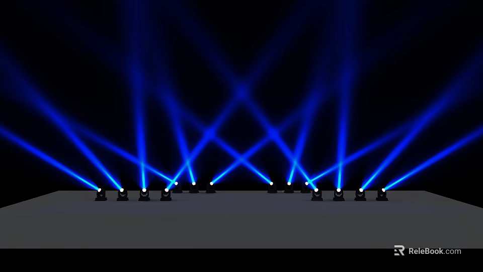Blue Light Beams From Stage Lights Creating Cross Pattern On Black Background 3d model 