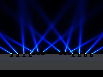 Blue Light Beams From Stage Lights Creating Cross Pattern On Black Background 3d model