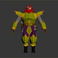 Detailed 3D Fantasy Warrior Character With Red Beard Golden Armor And Purple Pants
