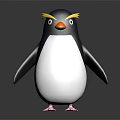 Cute 3D Penguin Character With Yellow Eyebrows Orange Beak And Pink Feet