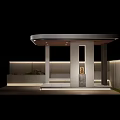Modern Outdoor Covered Pavilion With Columns Steps Wall Panels And Ambient Lighting