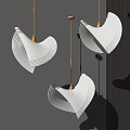 Modern Curved White Pendant Lights With Golden Rod And Warm Glow In Interior