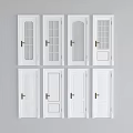 White Hinged Doors With Various Designs Golden Handles And Glass Panels