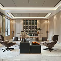 Modern Luxury Tea Room Interior With Comfortable Seats Coffee Tables Decorative Cabinets And Bright Lighting