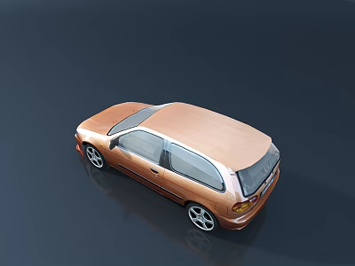 Copper Metallic Hatchback Car in Top View with Dark Background and Shiny Finish 3d model