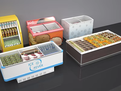 Colorful Commercial Display Freezers with Glass Doors for Frozen Ice Cream Treats 3d model
