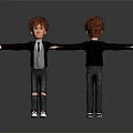 3D Character With Red Hair Front Back View Black Jacket Gray Ripped Jeans White Sneakers