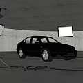 Black Car Being Photographed In Studio With Professional Lighting Equipment And Reflectors