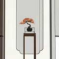 Elegant Decorative Console Table With Bonsai Plant And Backlit Panel In Modern Interior 3d model