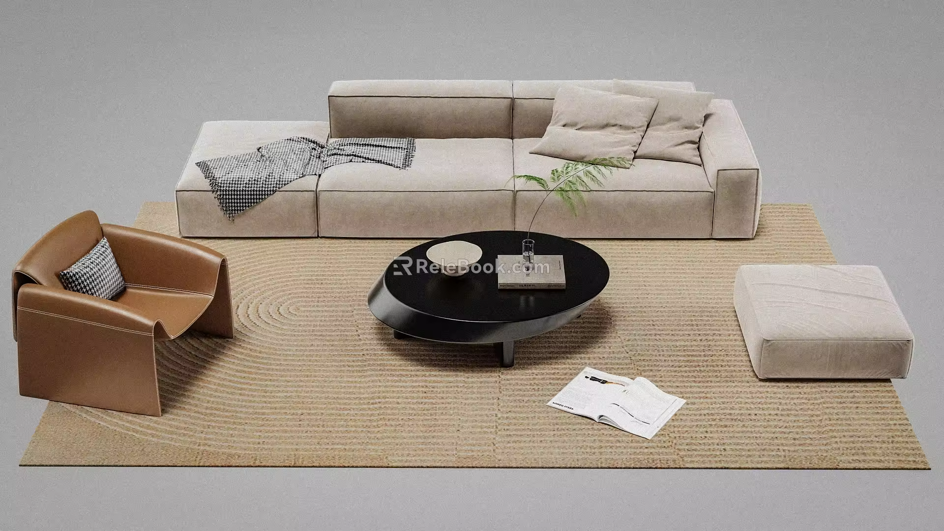 Sofa Coffee Table Combination Single Sofa Stool Coffee Table Sofa Combination 3d model