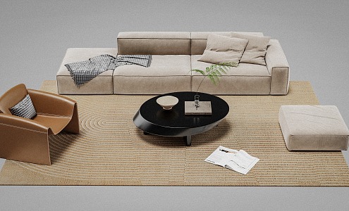 Sofa Coffee Table Combination Single Sofa Stool Coffee Table Sofa Combination 3d model