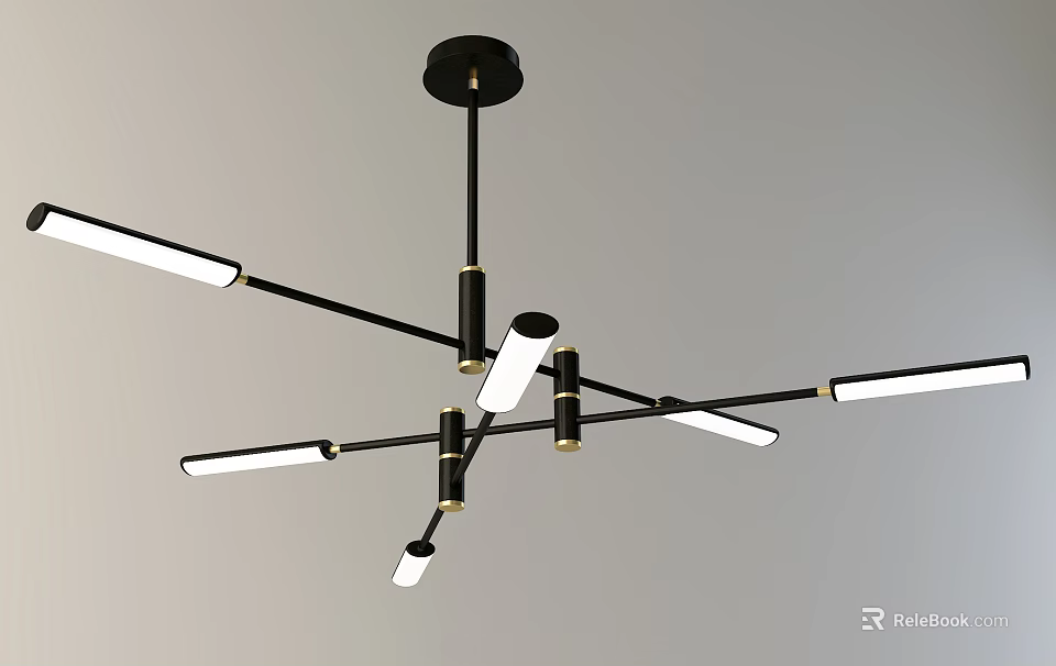 Modern Black Metal Chandelier With Multiple Slender Arms And White Tube Lights 3d model 