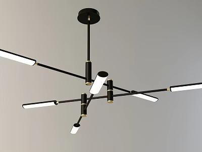 Modern Black Metal Chandelier With Multiple Slender Arms And White Tube Lights 3d model