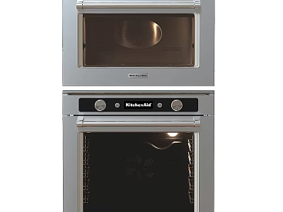 Two KitchenAid Silver Kitchen Ovens With Black Control Panel And Knob Controls 3d model