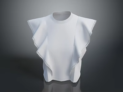 Elegant White Sleeveless Top With Ruffled Sleeves And Beaded Details 3d model