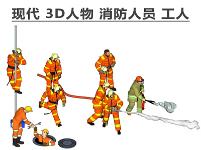 Game and Movie Characters Modern 3D Firefighters and Workers Performing Rescue Tasks 3d model