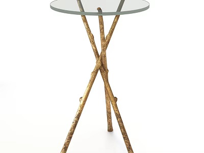 Stylish Dining Table With Glass Top And Crossed Golden Branch Legs 3d model