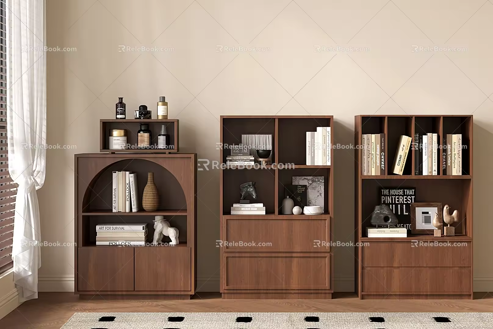 Modern Middle Style Floor Storage Rack Low Bookshelf Storage Cabinet Storage Cabinet Side Cabinet 3d model