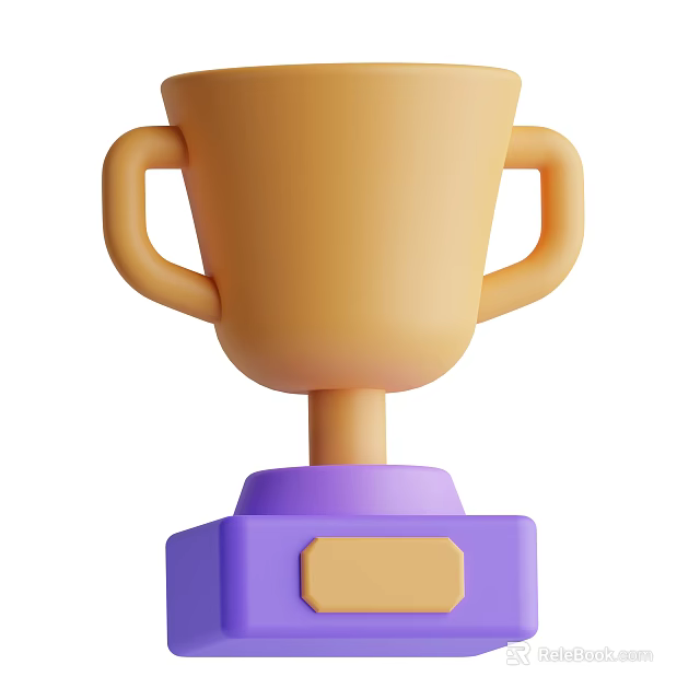 Decorative Ornament Combination With Yellow Cup Body Two Handles Purple Base And Yellow Nameplate 3d model 