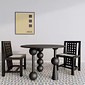 Black Lattice Leisure Chairs With Round Table Geometric Floor And Wall Art