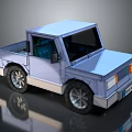 Blue Cartoon Style Pickup Truck With Windows Doors Wheels And Headlights 3d model