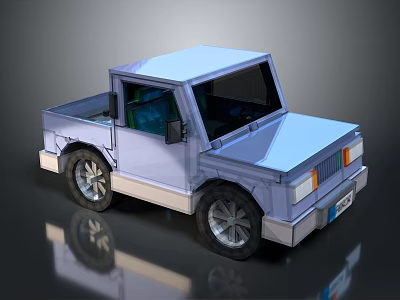 Blue Cartoon Style Pickup Truck With Windows Doors Wheels And Headlights 3d model