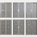 Elegant Modern Sliding Doors Collection With Metal Frames And Decorative Glass Patterns 3d model