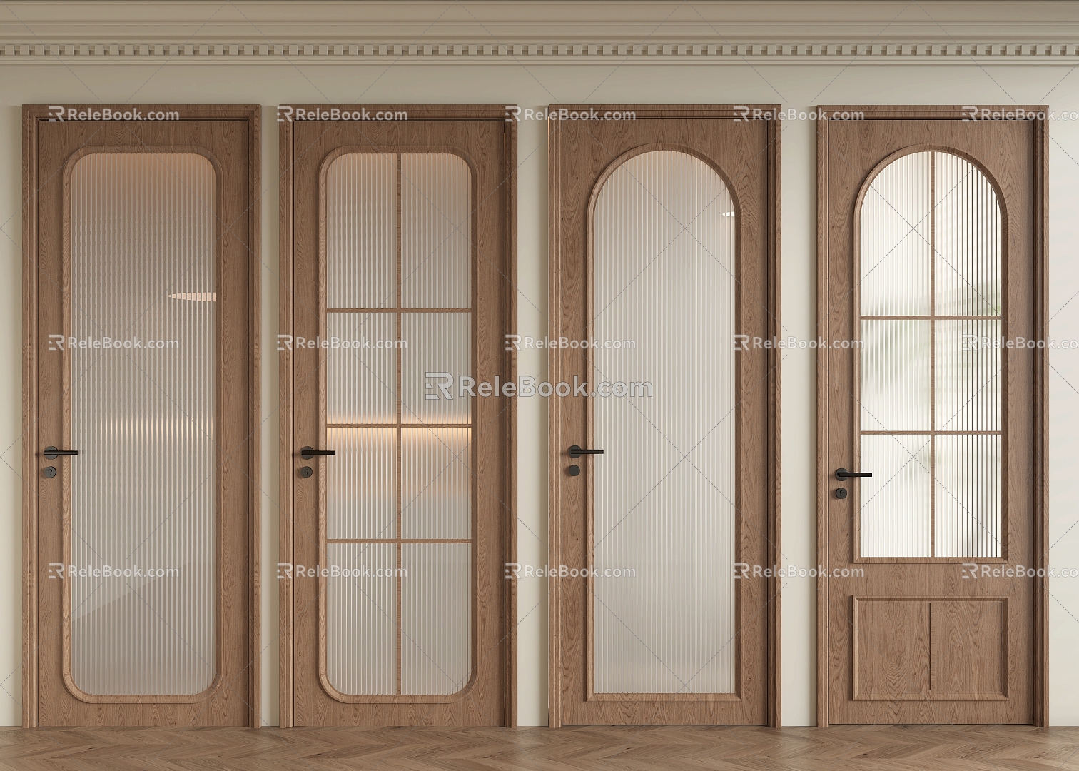 Antique bathroom door glass door 3d model