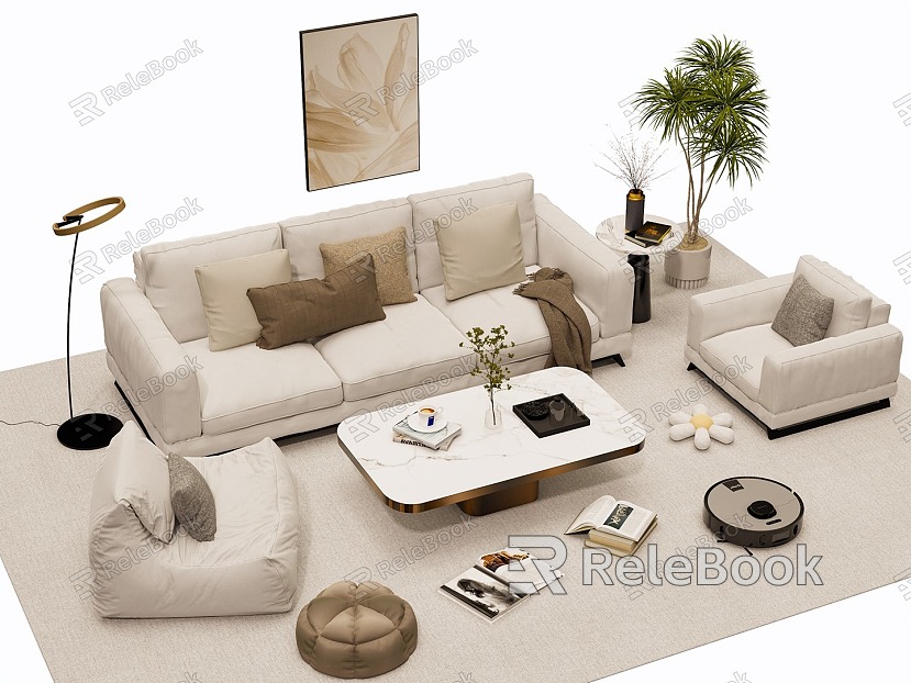 Modern Sofa Coffee Table Combination Multi-person Sofa Coffee Table Single Casual Sofa Chair Floor Lamp Carpet Side Table model