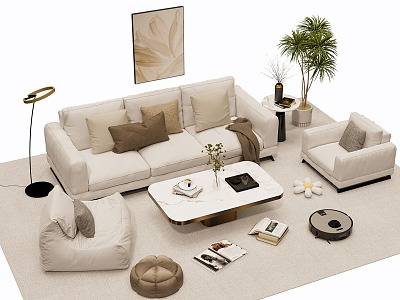 Modern Sofa Coffee Table Combination Multi-person Sofa Coffee Table Single Casual Sofa Chair Floor Lamp Carpet Side Table 3d model