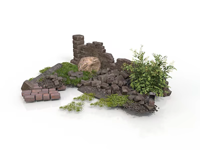 Modern Landscape Design With Stacked Stones Bricks And Lush Green Plants 3d model