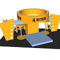Yellow RITEK Exhibition Booth Design With Circular Ring And Blue Steps 3d model