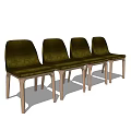 Stylish Four Green Velvet Dining Chairs With Wooden Legs And Modern Design