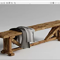 Rustic Wooden Public Bench With Gray Blanket Natural Wood Texture And Crossed Legs