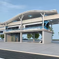 Modern Tram Platform With Unique Covered Roof And Green Trees Along Road