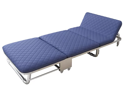 Blue Quilted Mattress Folding Bed With Metal Frame And Rolling Wheels 3d model
