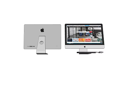 Apple iMac Silver Computer With Thunderbolt Port And Display Screen Showing Web Content Mouse Trackpad 3d model