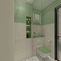 Modern Two Tone Green And Beige Bathroom With Terrazzo Floor And Glass Shower Enclosure