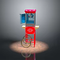 Vintage Red Fantasy Popcorn Machine with Open Door and Wheels for Daily Use