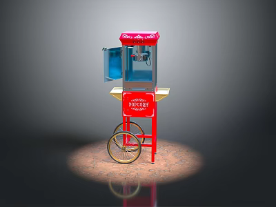 Vintage Red Fantasy Popcorn Machine with Open Door and Wheels for Daily Use 3d model