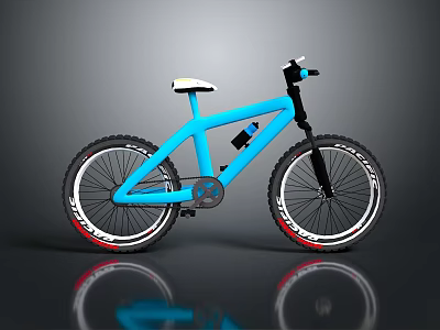 Blue Mountain Bike With White Seat Black Tires And Shiny Reflective Design 3d model