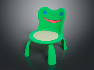 Cute Green Frog Shaped Kids Stool with Smiling Face Blue Eyes Red Mouth Light Seat 3d model