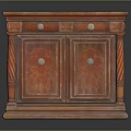 Antique Style Wooden Cabinet Featuring Carved Doors Drawers Columns And Metal Handles