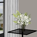 Fresh White Flowers In Stylish Glass Vase With Green Foliage On Black Table By Window