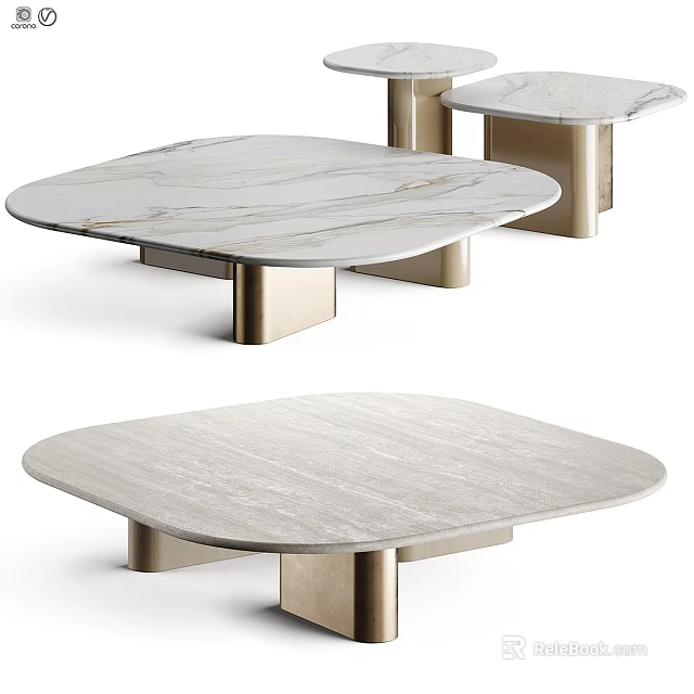 Modern Marble Top Coffee Table With Gold Metal Legs And Sleek Contemporary Design 3d model 