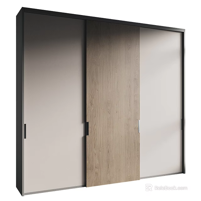 Modern Wooden Hallway Side Cabinet With Sliding Door And Light Wood Beige Panel Design 3d model 