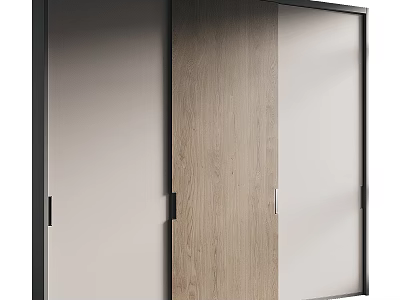 Modern Wooden Hallway Side Cabinet With Sliding Door And Light Wood Beige Panel Design 3d model