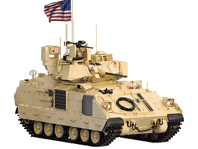 Beige Armored Military Tank With American Flag On Turret And Tracks 3d model