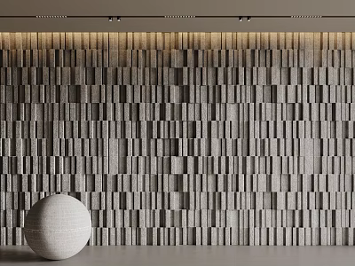 Accent Wall With Geometric Patterned Gray Tones Rectangular Blocks And White Decorative Sphere 3d model